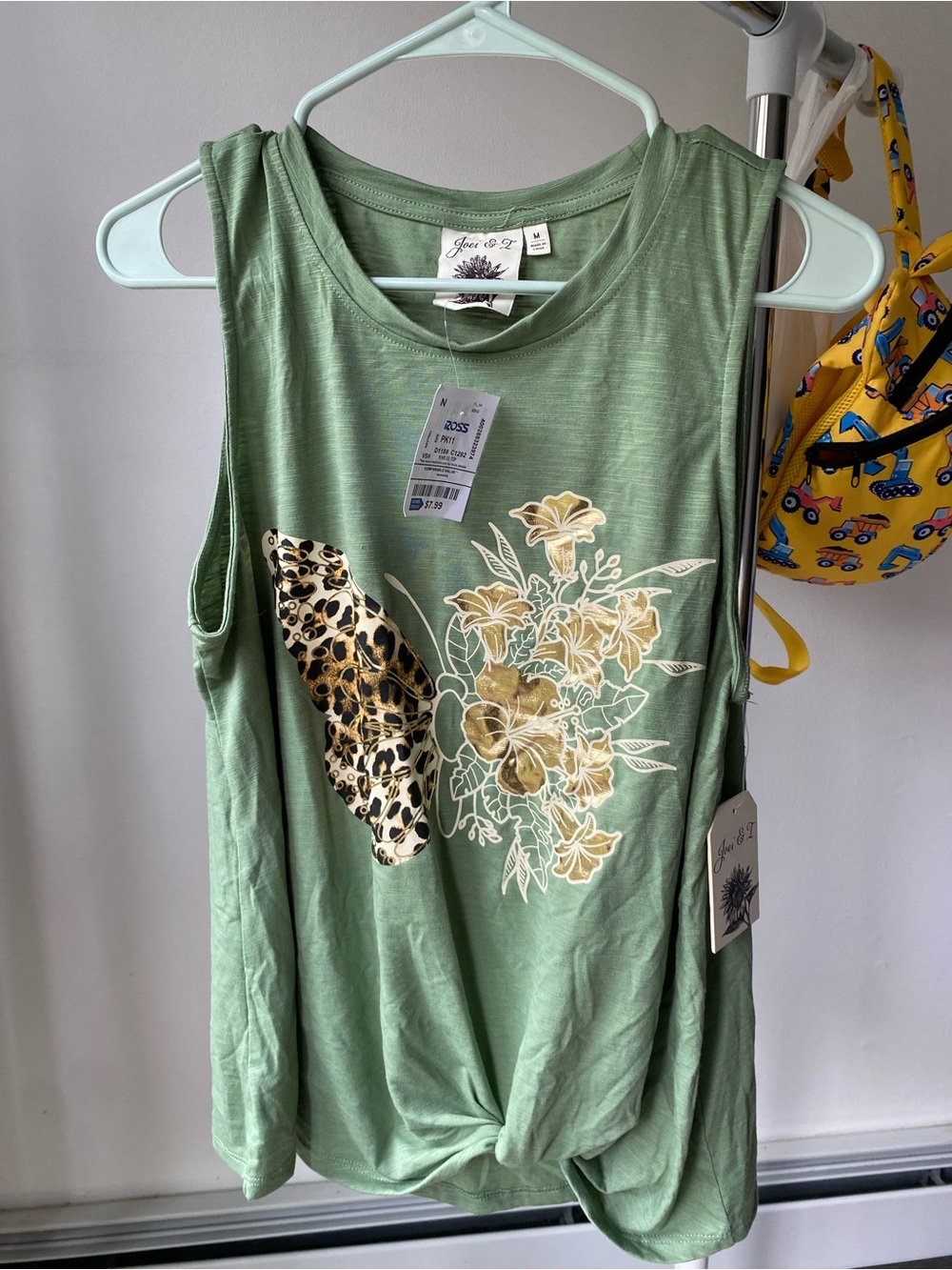 Joules Sage Green Floral & Leopard Knot Front Tank
